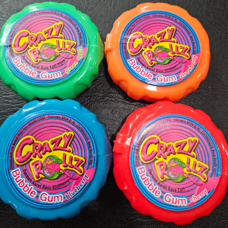 

Crazy Rollz Bubble gum Bubblegum permen karet 50g rasa Strawberry Green Apple Blueberry Cherry