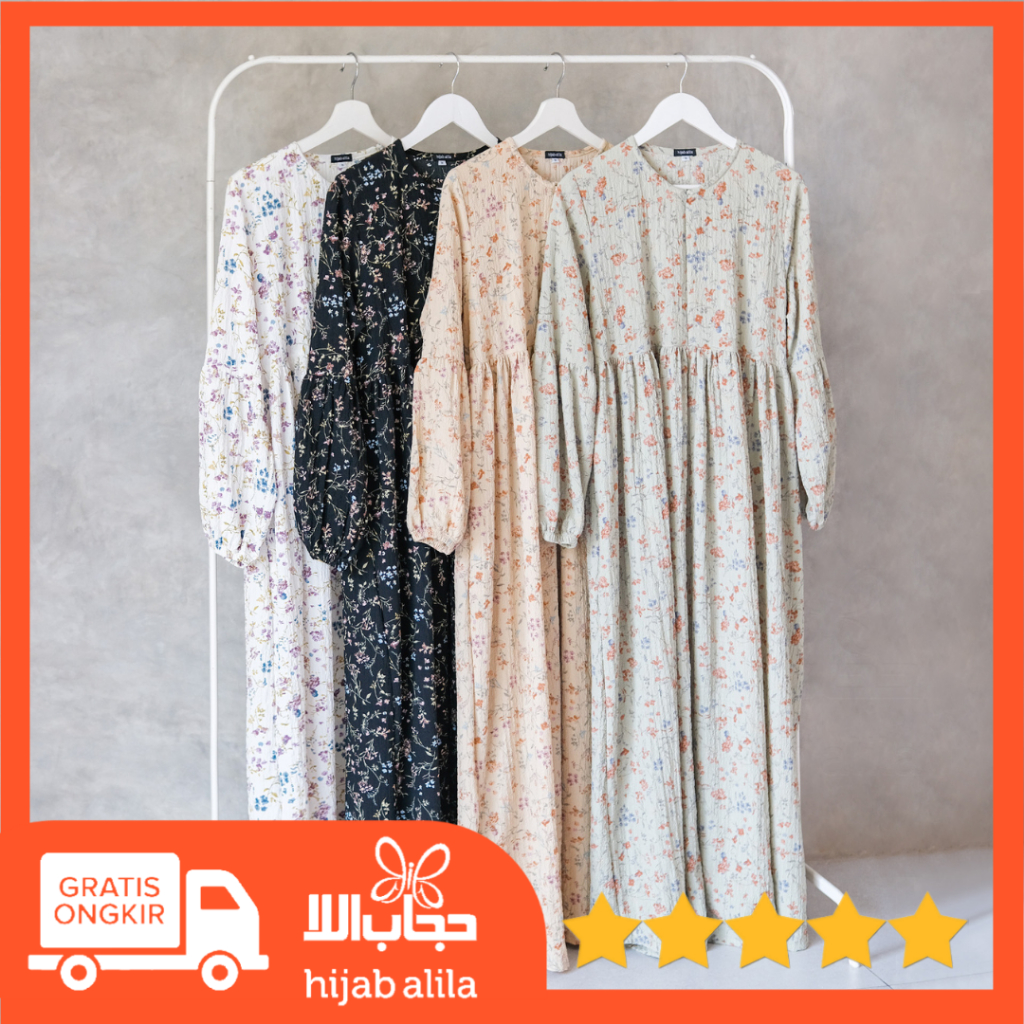 GAMIS KANA ROSEMARY CRINKLE MOTIF HIJAB ALILA