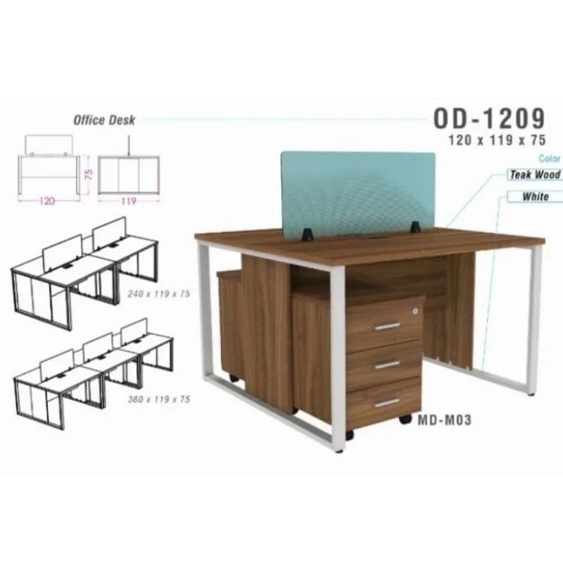 Meja Kantor Partisi 2 Orang + Laci Portable Expo OD 1209
