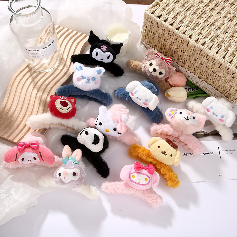Delunashop_Acc jedai pompom bulu bulu jepit rambut anak sanrio kuromi cinnnamonroll melody boneka lu