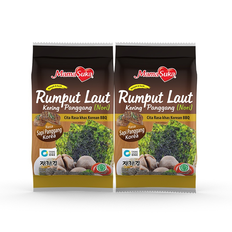 

RUMPUT LAUT PANGGANG LEMBARAN BBQ MAMASUKA GIM NORI SHEET 4,5GR X 2PACK