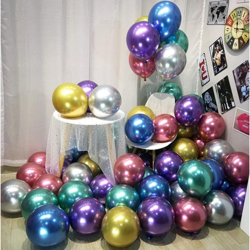 SASTIBRINAY - BALON CHROME 12 INCH 50PCS GROSIR WARNA METALIK PREMIUM