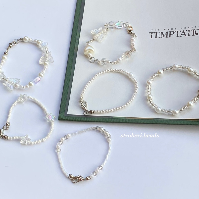 White Series Bracelet || Gelang Manik Manik || Stroberi.beads
