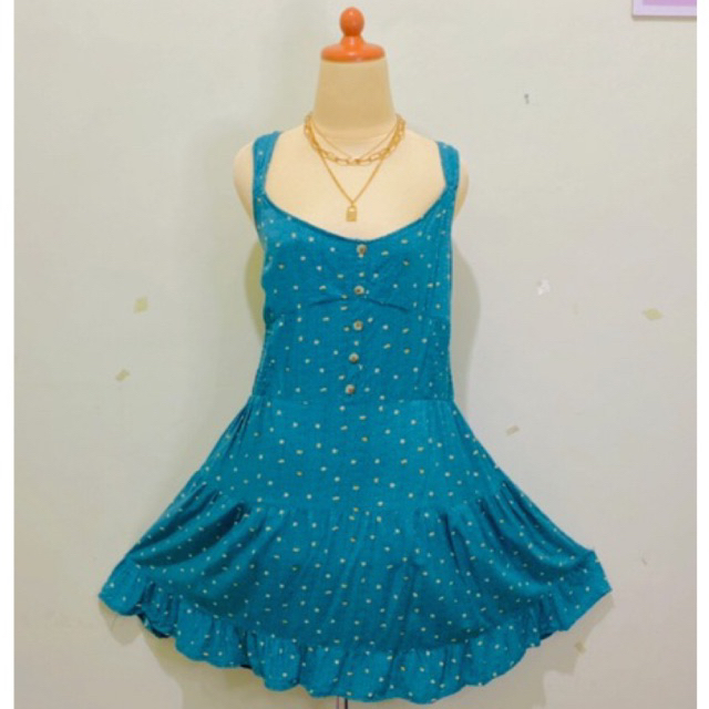 Dress midi oversize casual model overall karet smocked Motif bunga floral flower tropis bahan katun 