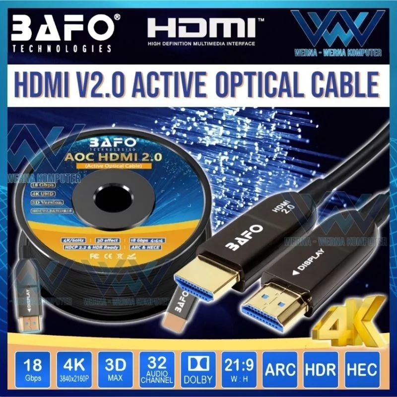 BAFO Kabel HDMI FO Fiber Optic 4K V2.0 15 METER ORIGINAL