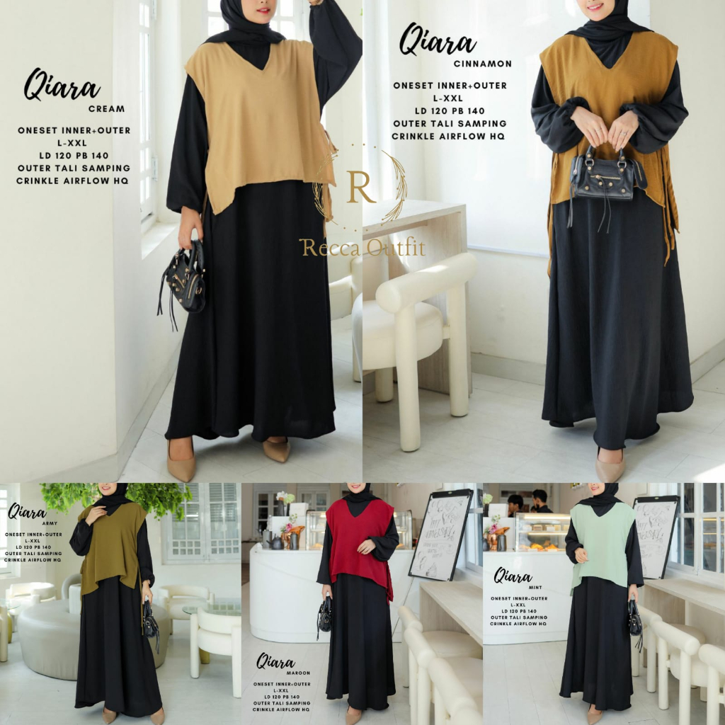 Qiara One Set Baju Setelan Wanita Polos Harian Kuliah Kerja Kantor Terbaru Model Korea Kekinian