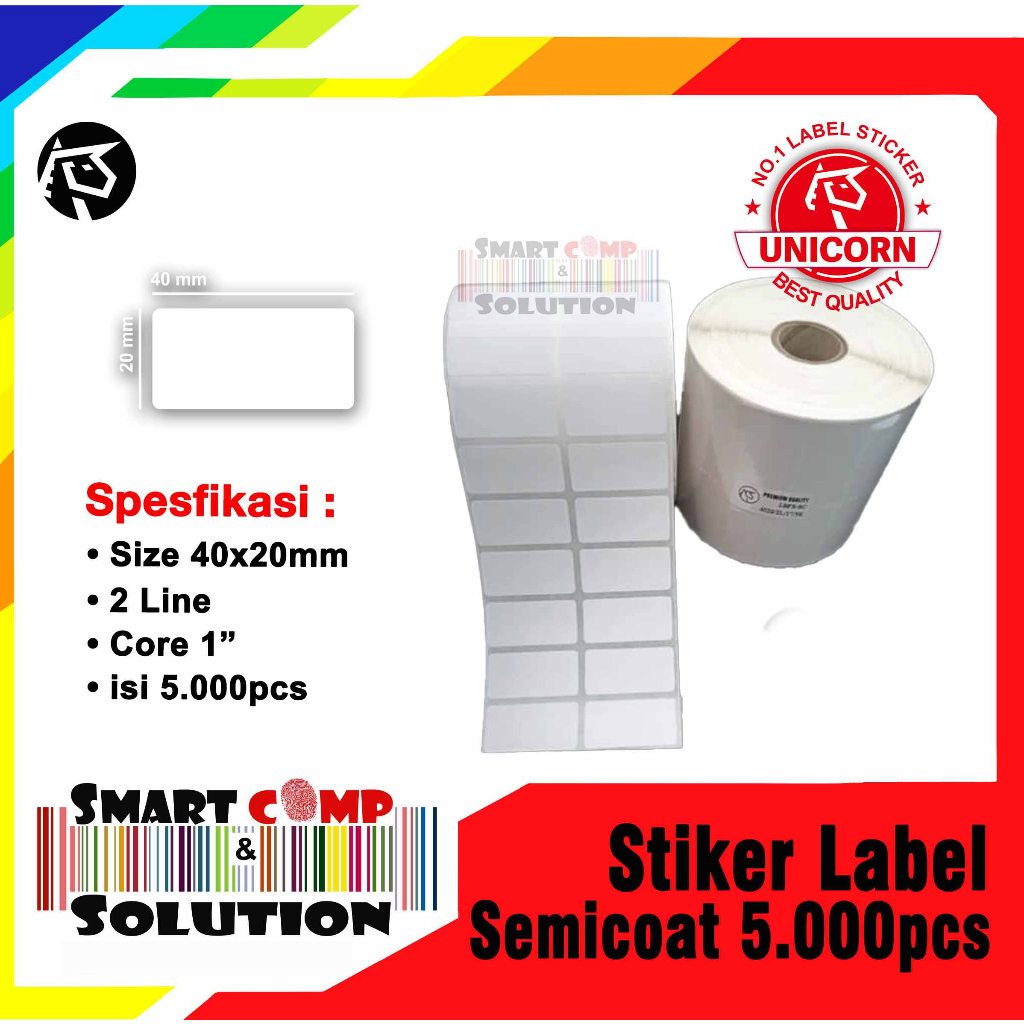

40x20mm Semi Coated 2Line 5000pcs Gap 2mm Core 1" Label Stiker Barcode
