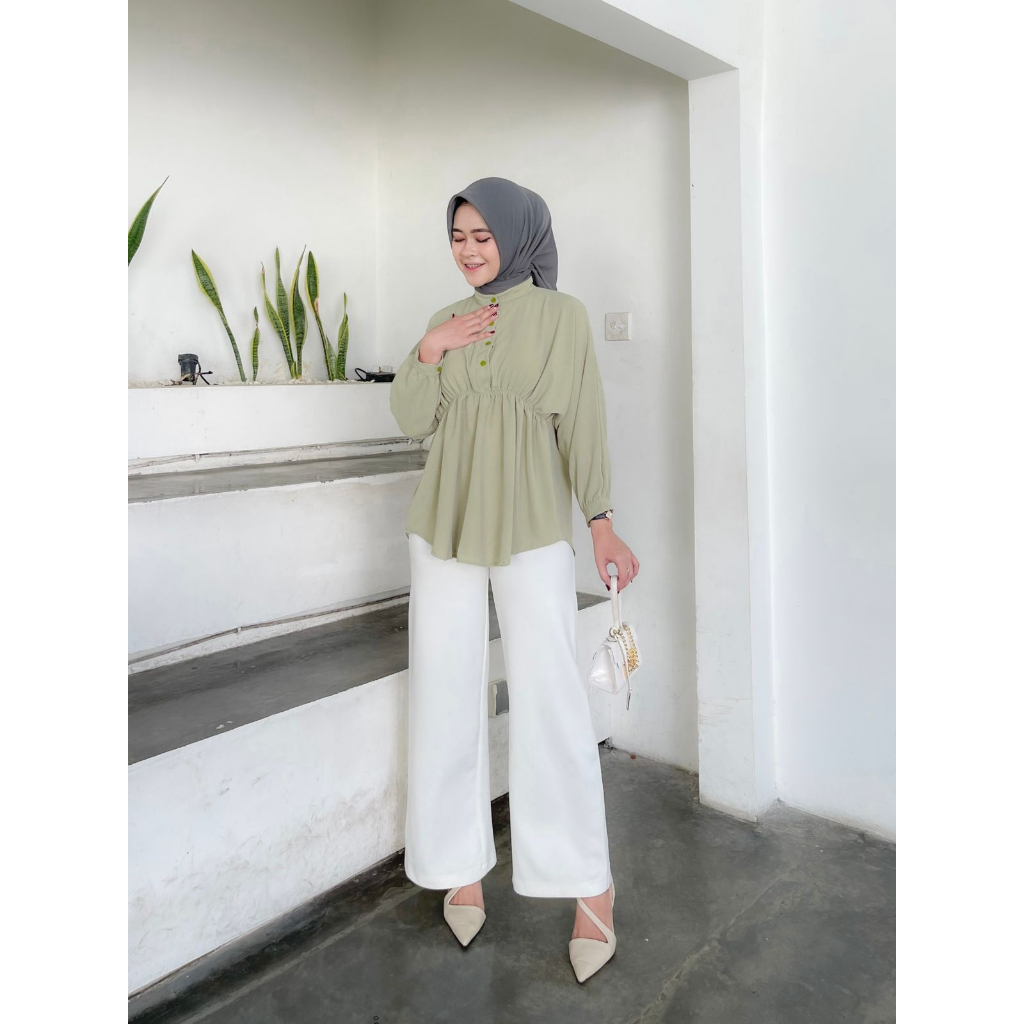 Ayasha Hijab - Livi Blouse Crinkle Bluse Wanita Serut Depan Baju Crincle Airflow Busui Frendly