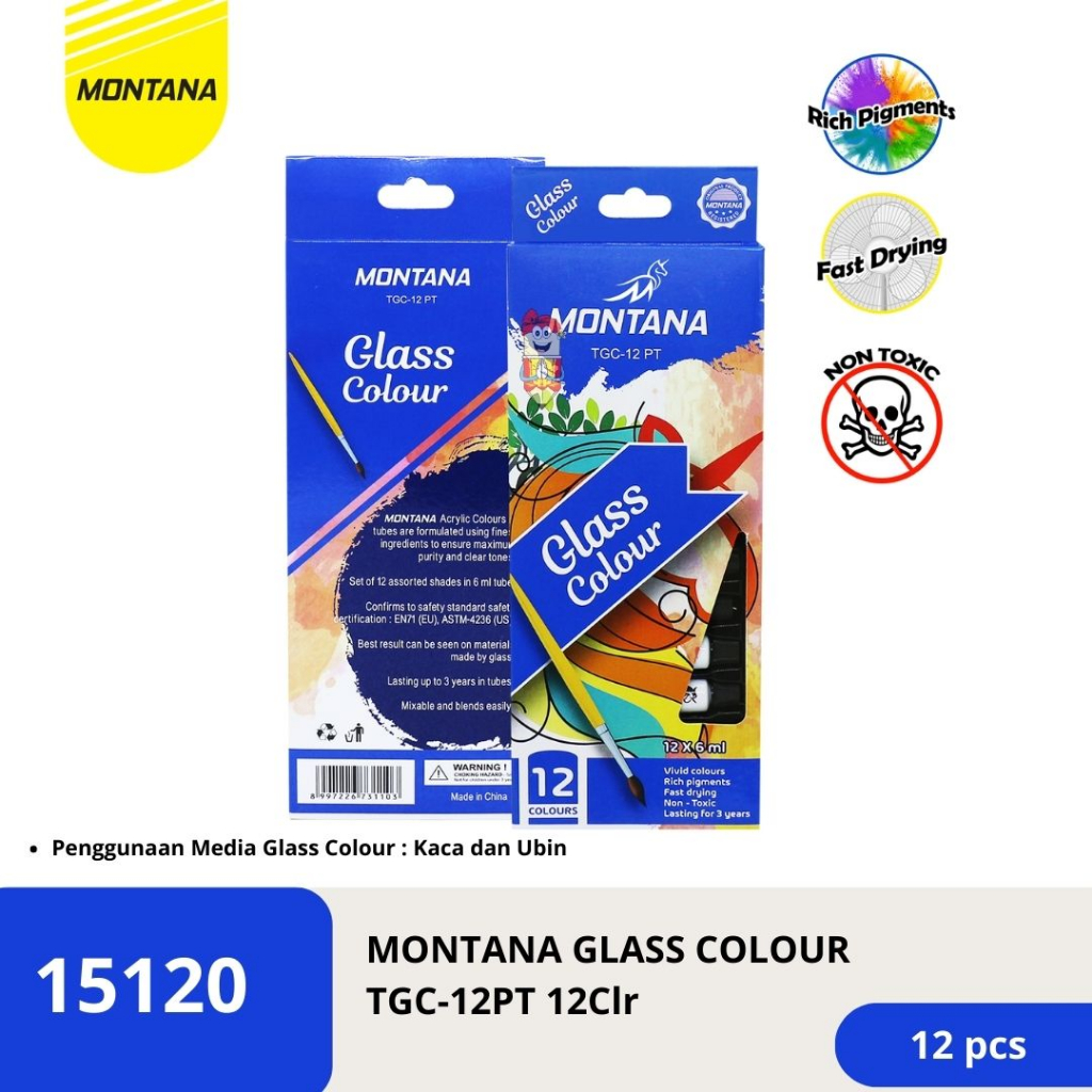 

Montana Glass Color 12 Warna / Cat Akrilik Montana TGC-12 PT / Tube