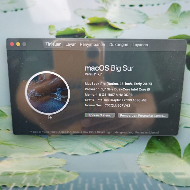 Macbook Pro Retina 2015 Ram 8 Ssd 128 layar 13 inch core i5