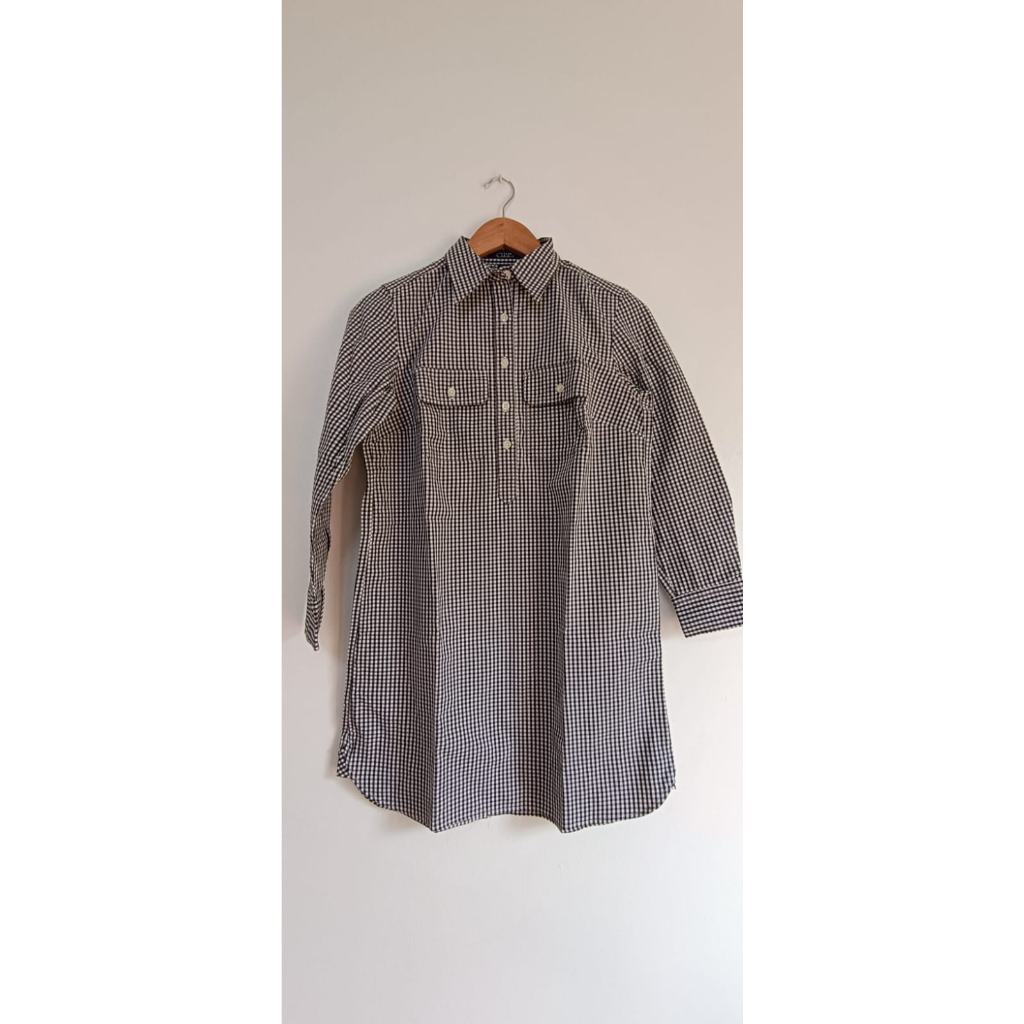(Preloved) Kemeja semi tunik kotak kotak hitam putih