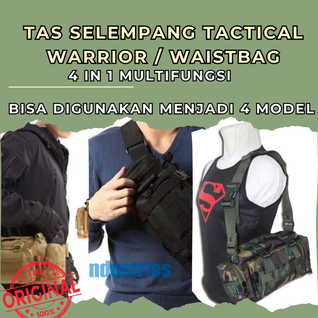 Tas Taktikal Selemoang Bahu Jinjing Waist Bag Pria Mini Travel 4 In 1 Tactical Pria Hitam Hijau Lore