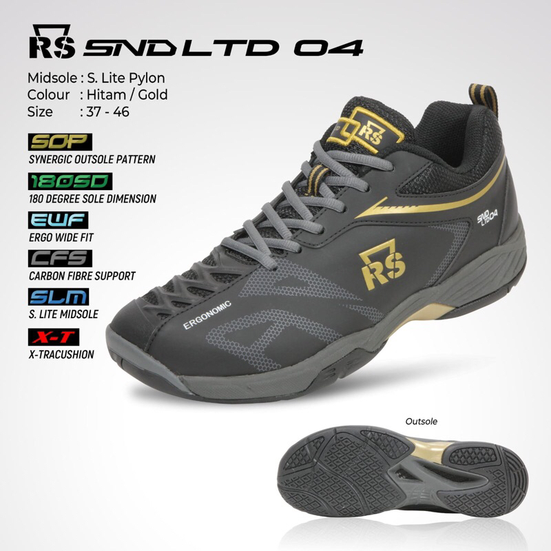 Sepatu Badminton RS SND LTD 04 Black/Gold