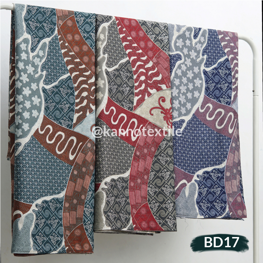 KAIN BATIK HALUS DOBBY BD17 MOTIF ABSTRAK WARNA HIJAU/MAROON ABU/NAVY LILAC