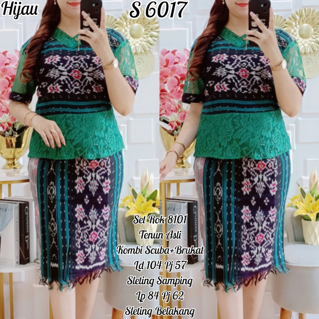 6017#Set Rok Tenun Kombinasi Scuba+Brukat Premium