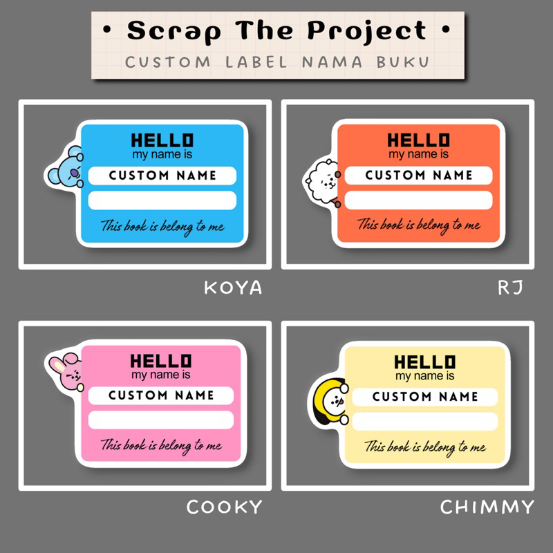 STIKER LABEL NAMA BUKU / BT21 THEME BOOK LABEL STICKER / LB - 06