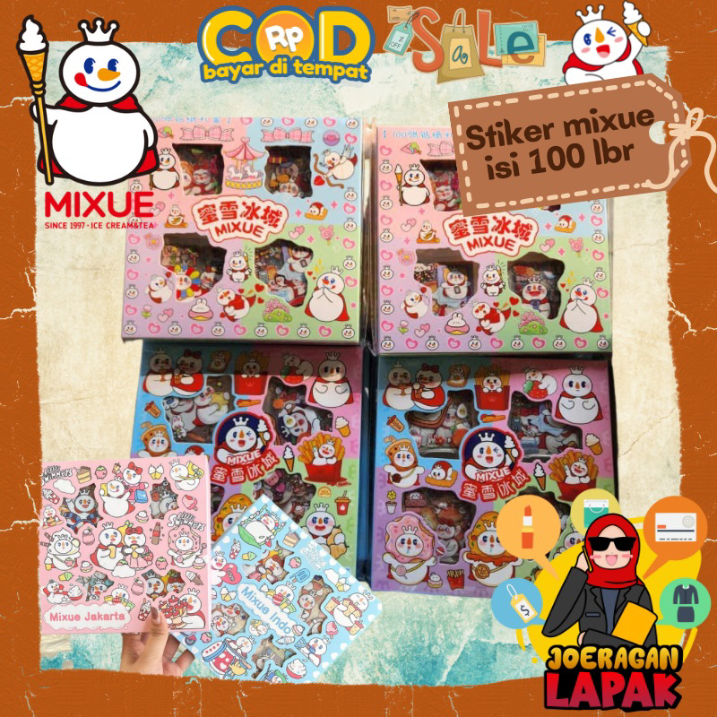 

⭐️JOERAGANLAPAK⭐️STIKER MIXUE 100 LEMBAR PER BOX BIRU PINK MIX WARNA 4 SKAT