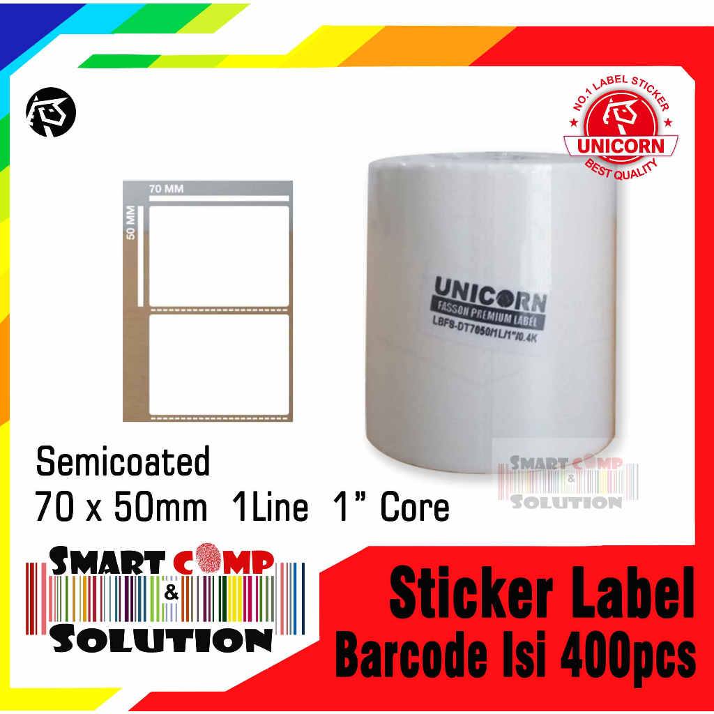 

Stiker Label Barcode Thermal 70x50mm 1Line Core 1Inch Isi 400pcs