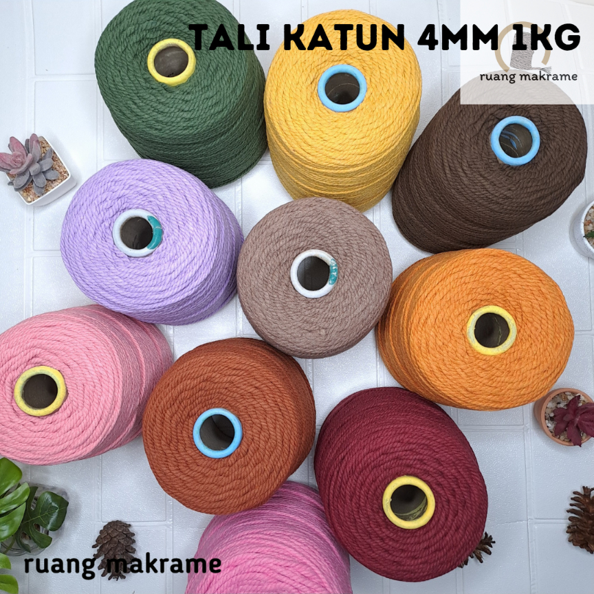 tali katun macrame 4mm 3ply 1kg warna tali katun makrame cotton rope benang macrame tali katun twist