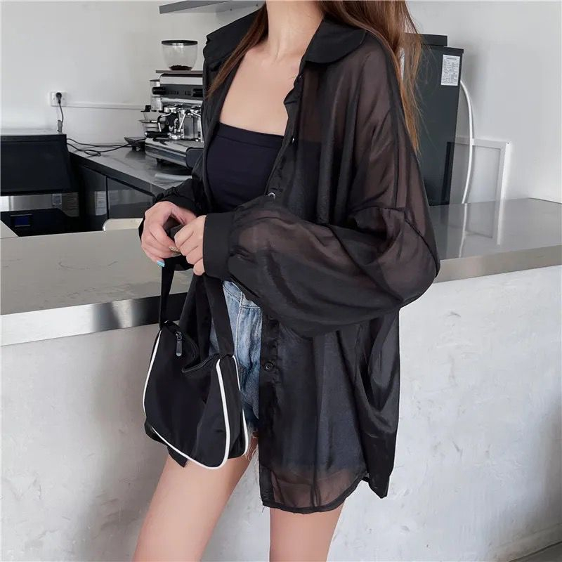 beststore_id96 - Kemeja Korean Transparan / Kemeja Oversized / Transparan Kemeja OOTD / XXL Kemeja /