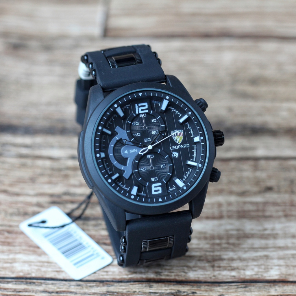 Jam tangan Leopard 8010 sport tanggal aktif chrono off tali silicon original pria
