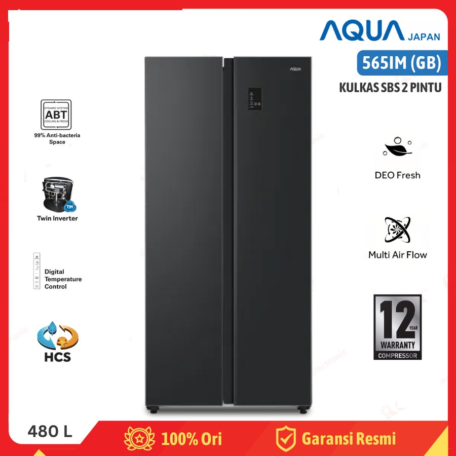 Kulkas AQUA Side By Side 2 Pintu 565IM (GB) 480 L Khusus Batam