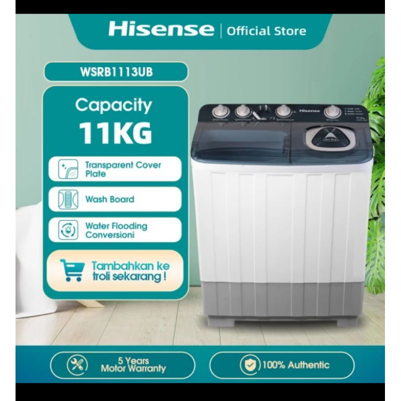 Hisense WSRB1113UB Mesin Cuci 2 Tabung 11KG