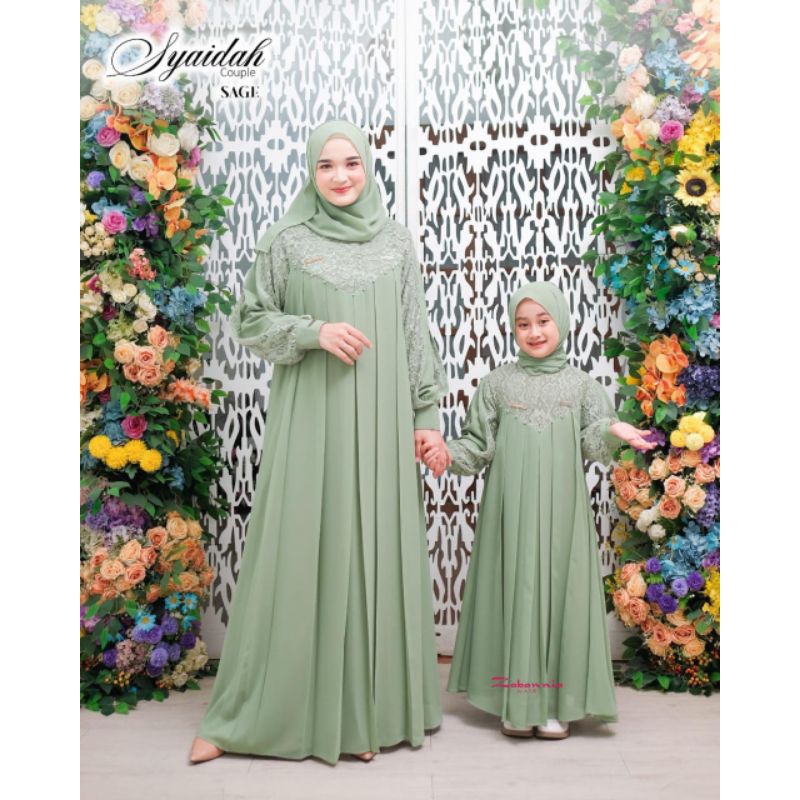 INARA COUPLE IBU DAN ANAK GAMIS COUPLE IBU DAN ANAK BAHAN CERUTY BABYDOLL FULL FURING APLIKASI BRUKA