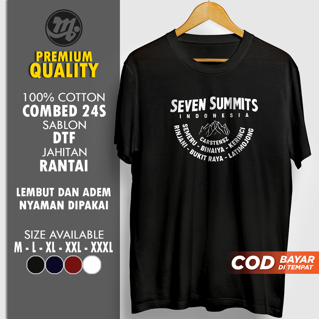 Kaos Tshirt Pria Cowok Outdoor Distro Pendaki Gunung Cotton Combed 24s Premium Seven Summits Indones