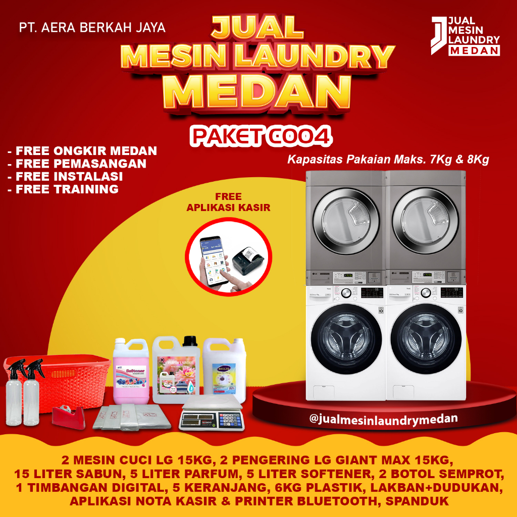 Paket Laundry Medan 2 Set Mesin Cuci 15Kg + Dryer LG Giant Max 15Kg C004