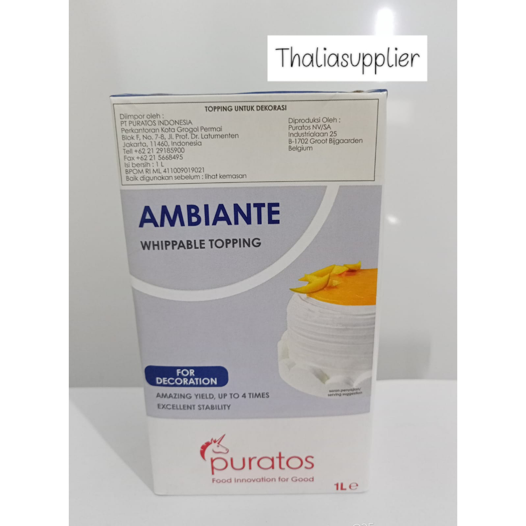 PURATOS AMBIANTE WHIPPING CREAM CAIR 1LITER, KOKOH DAN ENAK BUAT TOPPING MINUMAN/MAKANAN