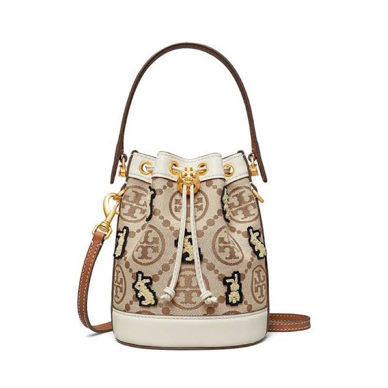 [ORIGINAL 100%] Tory Burch Mini T Monogram Embroidered Rabbit Bucket