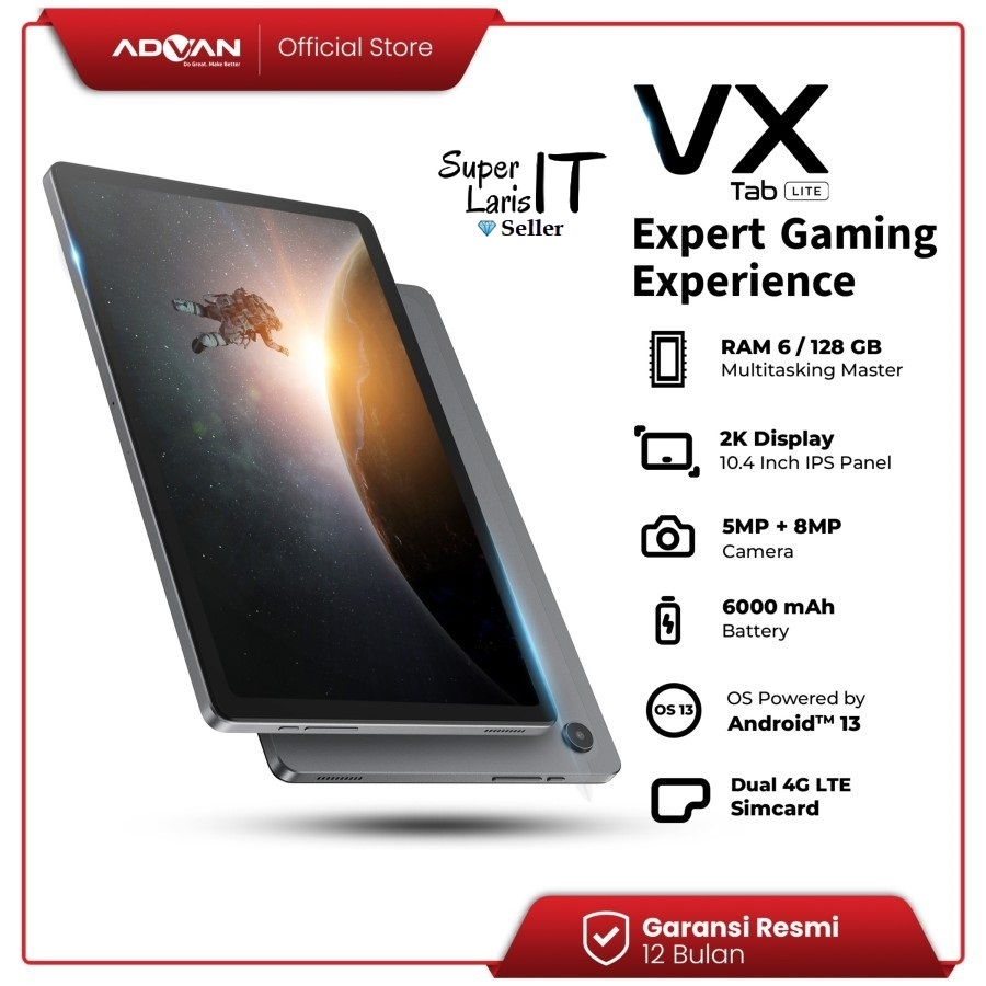 Tab Tablet Advan VX Lite 4G ram 6GB / 8GB internal 128GB / 256GB 10.4 IPS Android 13