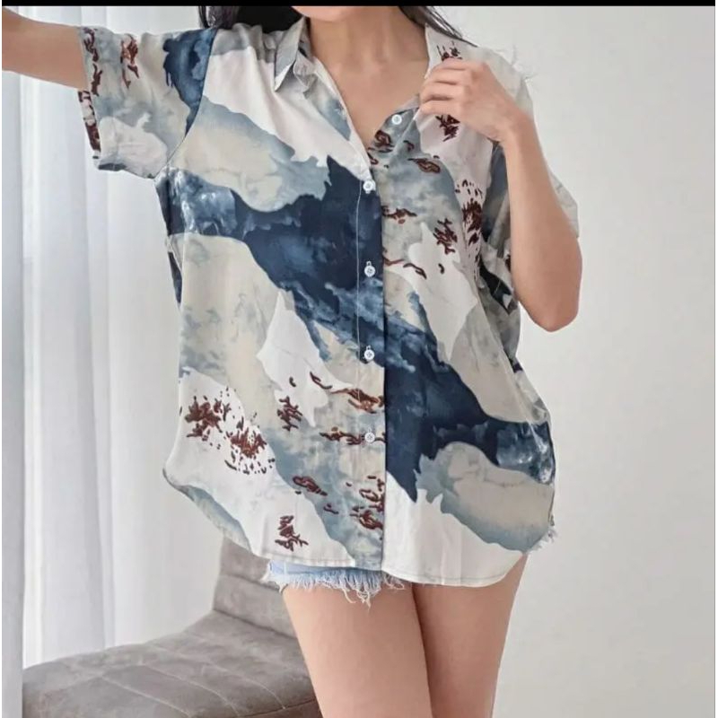 Kemeja Hawai Kemeja Retro Motif Abstrak Kemeja Vintage Kemeja Rayon