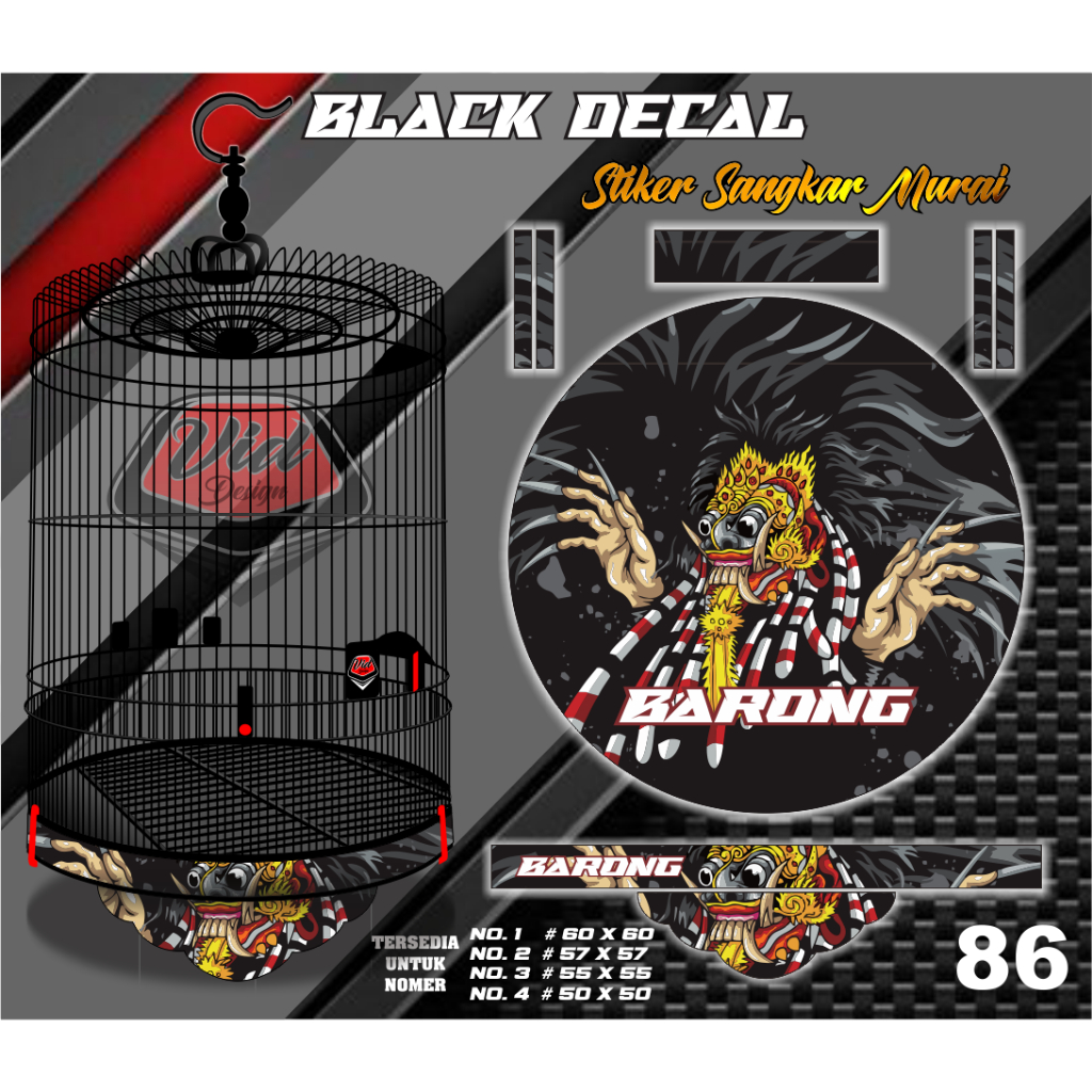 Sticker Decal Sangkar Kandang Murai BNR Motif Barong No 1 2 3 4