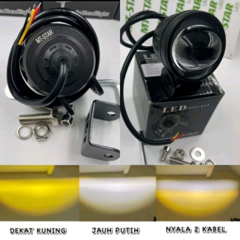 LAMPU TEMBAK MINI BILED  D2 LASER GUN 4D T20 T20X PROJEKTOR 2 WARNA JAUH PUTIH DEKAT KUNING SINAR FO