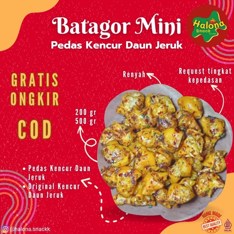 

Batagor mini kering pedas kencur daun jeruk 200 - 500 gram | halonaSnack