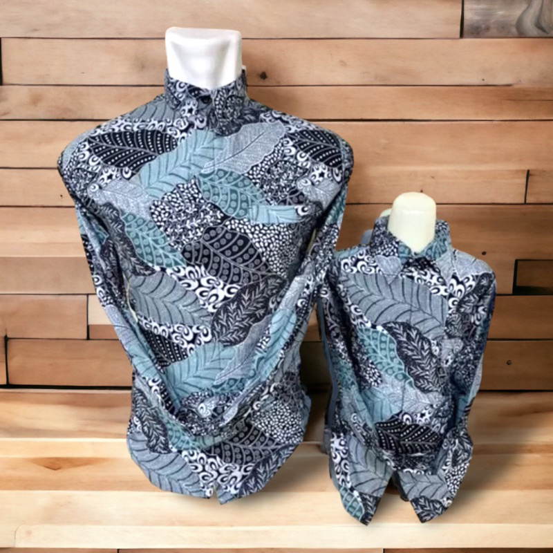 HIJAU MINT MOTIF TERBARU,Batik couple ayah dan anak lengan panjang lapisan furing WARNA hijau mind B
