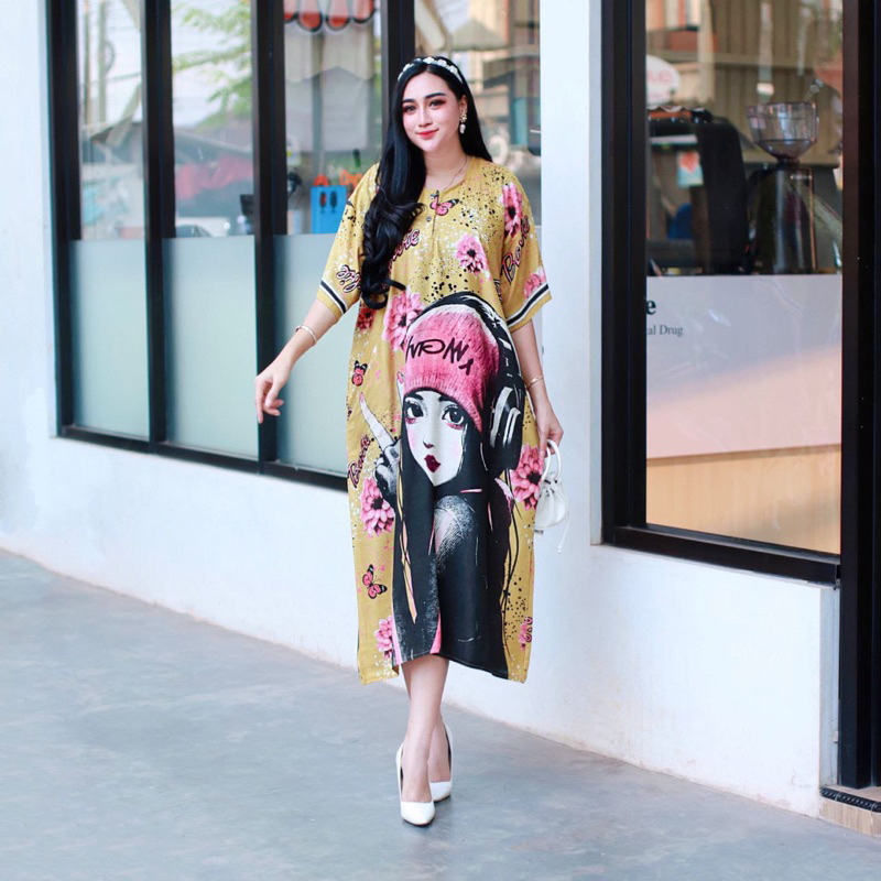 DASTER JUMBO KANCING DEPAN BUSUI DASTER IBU HAMIL KEKINIAN MOTIF BARBIE