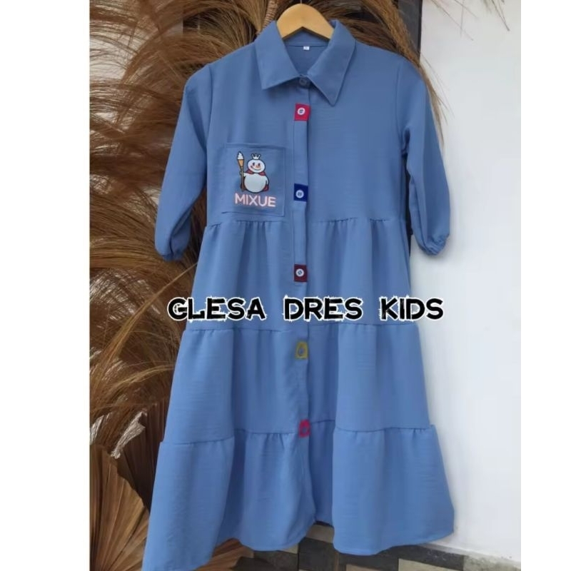 GLESA DRESS ANAK KIDS/GAMIS CANDA MIXUE crinkle premium/dress mixue crinkle anak viral/gamis mixue c