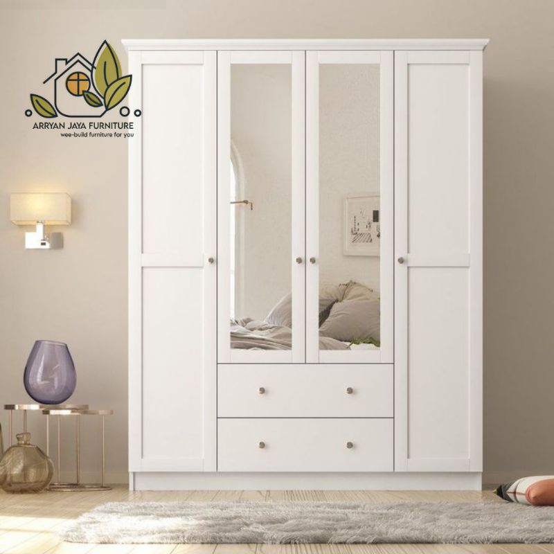 lemari pakaian 4 pintu kaca cermin minimalis