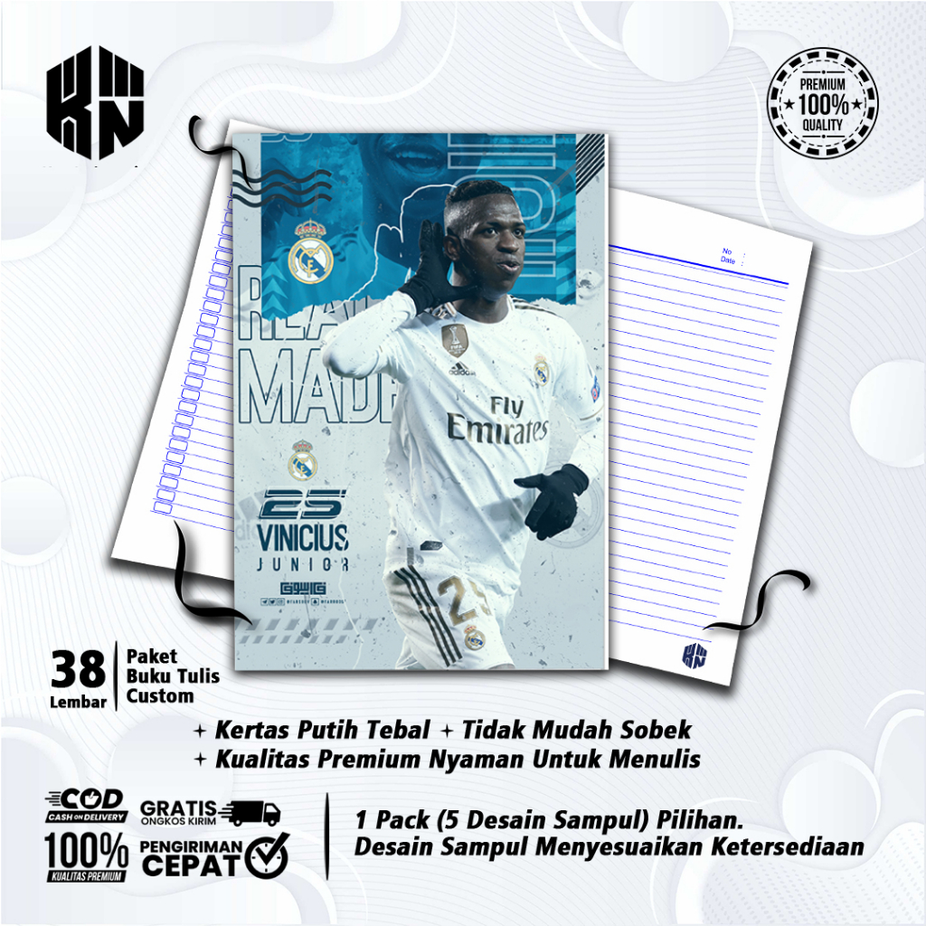 

Buku Tulis Sekolah Custom Tema Sepak Bola VINICIUS JR Bergaris 38 Lembar 1 Pak Isi 5 Buku/ Buku Tulis Anime/ Buku Aesthetic/ Buku Catatan