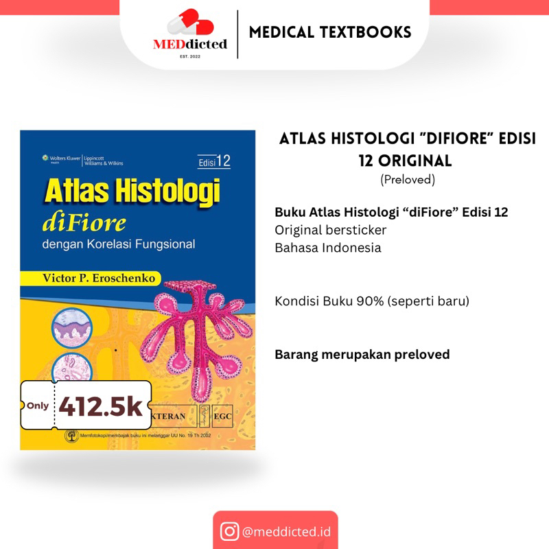 Buku Atlas Histologi “diFiore” Edisi 12 Original Bahasa Indonesia Penerbit EGC (Preloved)