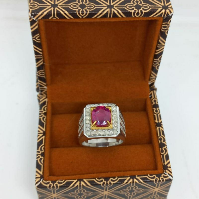 cincin silver berlian tengah batu merah rubby