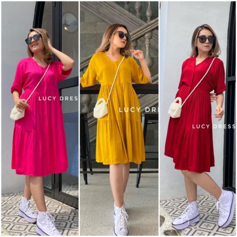 BISA COD GALERIAZKIYA LUCY DRESS/ DRESS RAYON POLOS LENGAN PENDEK/ DAILY DRESS PENDEK/ DRESS PENDEK 