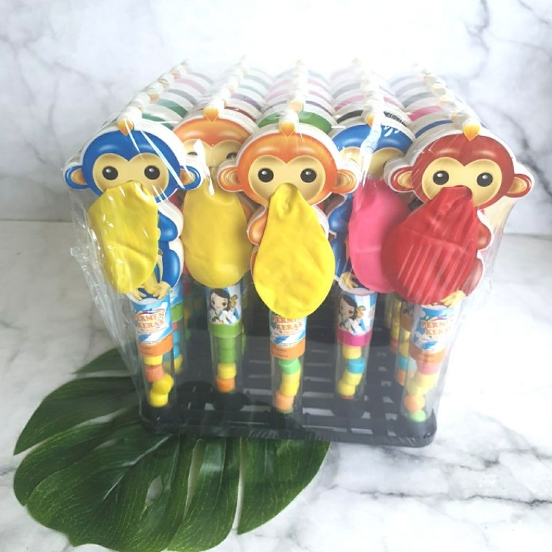 

Permen Cemilan Snack Monyet Burung Hantu Balon Tiup Bola Mainan Anak Murah (isi 30 pcs)