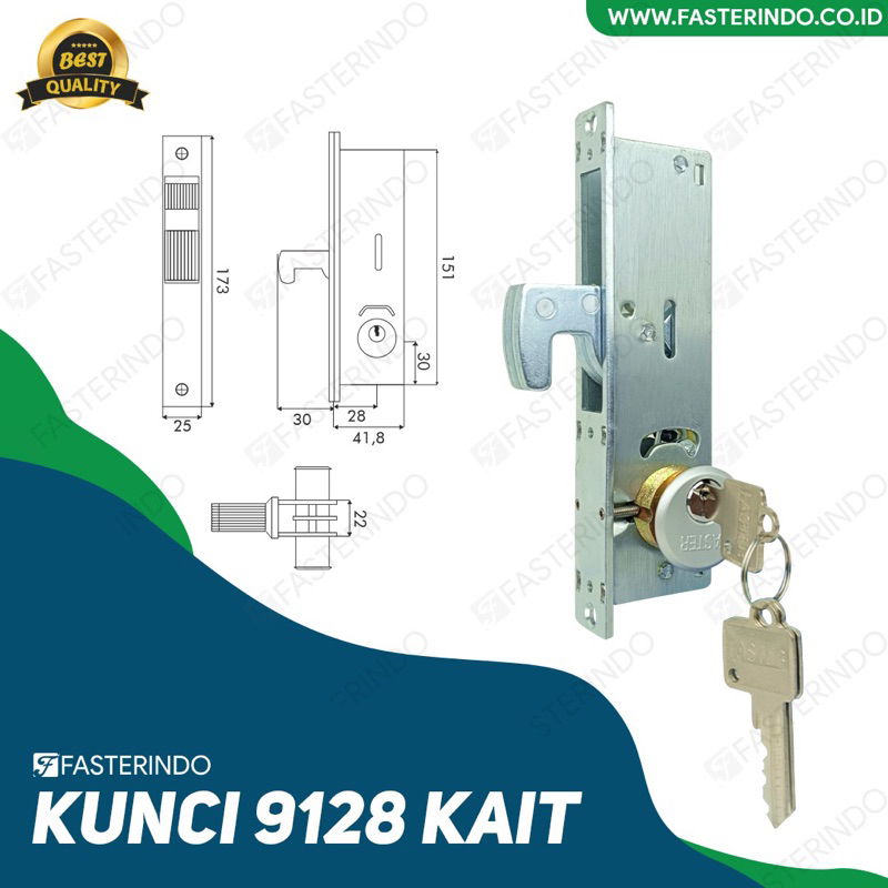 Kunci Pintu Aluminium / Kunci Pintu Swing / Kunci Faster 9128 Kait