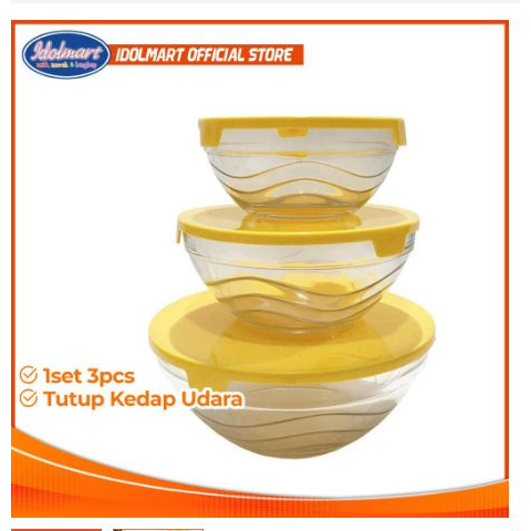 HARGA TERJANGKAU MURAH MERIAH IDOLAKU Bowl Set isi 3 Susun Tanggung- Mangkok Susun Kimglass piring m