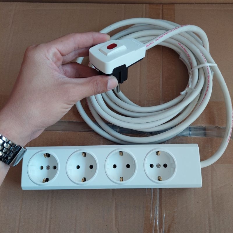 Stop Kontak Kabel Broco + Steker Switch Rakitan 10Meter, 15meter, 20meter Terminal lubang rakitan Br