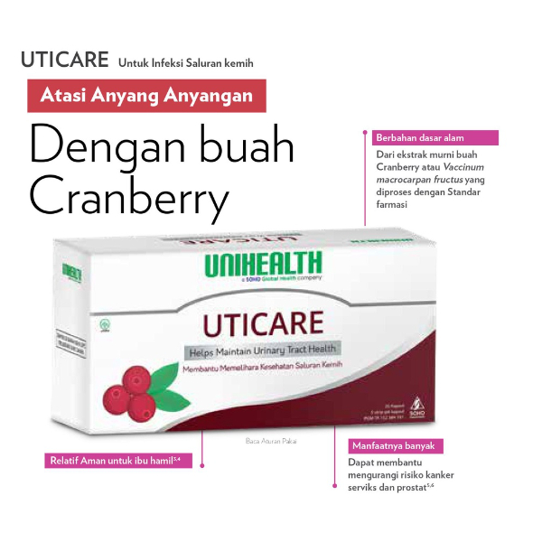 Uticare Unihealth Cranberry Suplemen Saluran Kemih 30 Kapsul